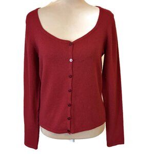 Vintage Express Tricot Red Cashmere Silk Cardigan Sweater Octagonal Neck Size M